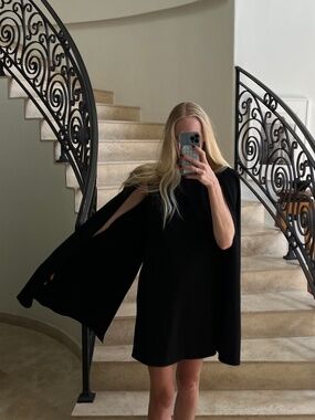 Adrianna Papell Black Structured Cape Mini Dress Size 8